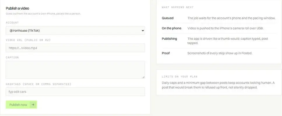 Publish form in the distrumi panel